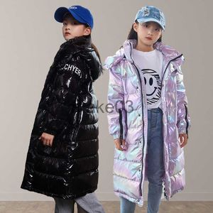 Down Coat New children's thin down jacket Girls fashion shiny windproof and waterproof down jacket Boys' Black Stain Resistant Long Coat J230823