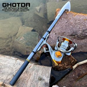 Boat Fishing Rods 1.8 3.0m Carbon Telescopic Rod Combo Short Spinning And Reel Carp Kit 230822