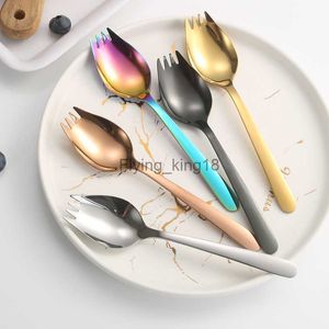 Stainless Steel Salad Forks for Ice Cream Spoons Fork Reusable Fruit Appetizer Dessert For Household Long Handle Spork HKD230812