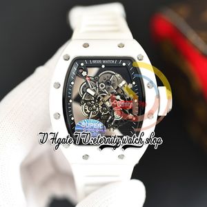 Z 055 Japan Miyota Automatische Bewegung Herren Watch White Ceramic Hülle Skelett Zifferblatt Schwarzer innerer Ring weißer Gummi -Gurt 2023 Neueste Version Eternity Sport Uhren