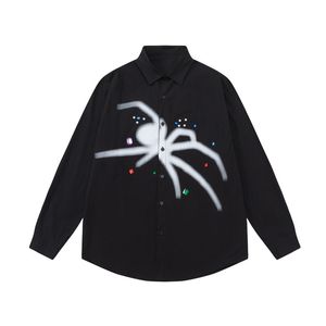 Gömlek Streetwear Harajuku Örümcek Grafik Baskı Uzun Kollu Pamuk Gömlek Kat Erkekler Moda Uzun Kollu Düğme Bluzlar
