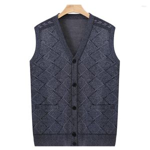 Coletes masculinos Marca de malha de malha colete de coletor de outono e inverno impressão xadrez masculino diário diário slim fit cardigans roupas g34