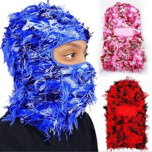 Vintergräsig stickad mössa CAP Balaclava full ansikte skidmask hals varmare vindtäthet nödställda balaclava masker stickade varma hattar