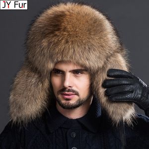 Beanie/Skull Caps Real Fur 100% Skin Russian Businessmen Pilot Bombers Full Mao Men's Hat Ushanka Winter Ear Guard Hat Raccoon päls beanie hatt 230822