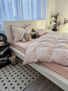 Bedding sets Ins Wind Solid Color Striped Mix Princess Quilt Set Four Sets Washed Cotton Shell Edge Dormitory Bed Sheet Three 230822