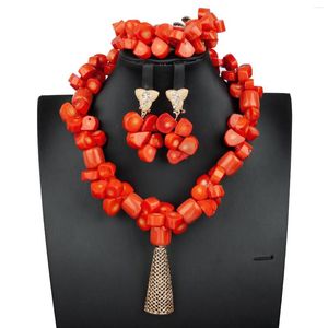 Necklace Earrings Set Coral Beads Bride Bridesmaid For Women Costume Nigerian Wedding African Jewelry ABS161