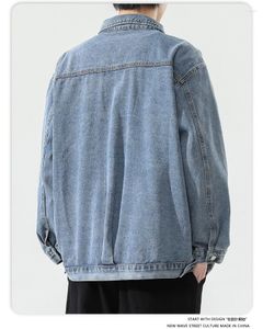 Jaquetas masculinas Vestem a primavera 2023 Produto Vintage Cor sólida cor velha lavagem jeans de vestuário de trabalho solto para homens do time do colégio