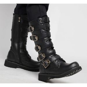 Stiefel Herren Leder Motorradstiefel Militär Gothic Gürtel Punk Schuhe Outdoor Taktisch 230823