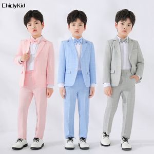 Clothing Sets Kids Candy Color Plaid Suits Jacket Pants Toddler Blazer Tuxedos Boys Formal Dress Child Wedding Party Gentlemen Clothes 230823