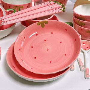 Dishes Plates 8inch Ceramic Strawberry Plate Fruit Pattern Dinner with Decal Fine Tableware Set Wholesale 230822