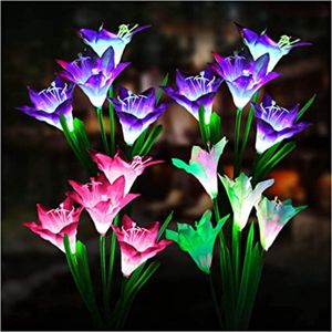 Bahçe Dekorasyonları Açık Güneş Işıkları 4 Lilies Su Geçirmez Çok Molor Gradyan Avlu Çim Dekorasyonu 230822