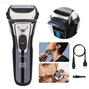 Macchina da barba in acciaio inossidabile ricaricabile ricaricabile USB per uomini 3D triplo a triplo molo a rasoio barbiere elettrico L230823 L230823
