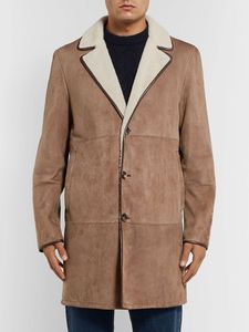 Designer Mens Wool Blends Fashion Long Coats Men Autumn Outerwear Loro Piana Light Brown Wollaston Shearling Coat with 3pcs Button