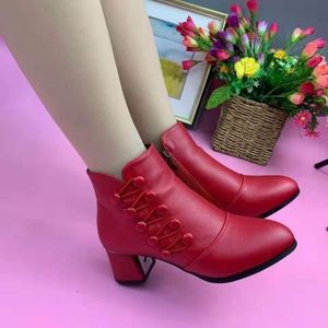 Dress Shoes Work Leather Thick Heel Set Foot Women's Pointed Single Shoe Large Size 43 Women High Boots 230823