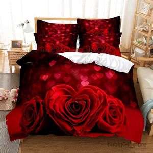 Conjuntos de cama Red Rose Bedding Conjunto de colcha/tampa do edredão 3D Douple Full Full Twin Single 3/2pcs Tampa do edredom R230823