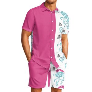 Men's Tracksuits Polynesian Tribal Fijian Totem Tattoo Fiji Prints Casual Duotone Short Sleeve Beach Shorts Suits Comfort Polyester Fabrics 230822