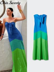 Basic Casual Dresse Dress Bow Tie Dye Knotted Hollow Out Sexy Strapless Sleeveless Floor length Female Summer Empire Lady Robe 230823