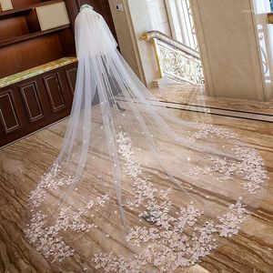 Bridal Veils 2023 Fashion Voile Mariage Appliqued Lace Edge 350cm 2T WITH COMB Long Wedding Bride Accessories Velos De Novia