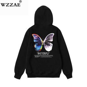 Męskie bluzy bluzy 2023 MĘŻCZYZN HIP HOP Bluza Bluza Kolor Butterfly Streetwear HARAJUKU PULLOVER BATTY BAWEZÓW Zimowe Japońskie Czarne Hoo J230823