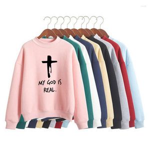 Kadın Hoodies Tanrım gerçek. Baskı Kadın İsa Sweatshirt Tatlı Koreli O-Beeck Örme Külot Sonbahar Kış Şeker Renk Gevşek Kadınlar