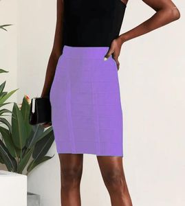 スカートファッションニットウェアズスカートパープルハイウエストボディコンミニ包帯エレガントなセレブリティパーティークラブウェアの服