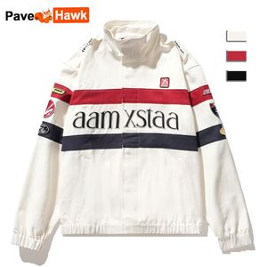 Herrenjacken Whiter Motorradjacke Männer Frauen Stickerei Hip Hop Lose Patchwork Rennmantel Unisex Street Varsity Bomber Baseball Outwear 230823