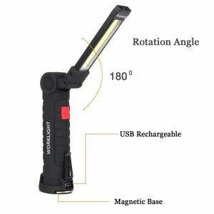 Cob Lampa LED 5 trybów USB Wbudowane światło LED z baterii z magnesem przenośna latarka na zewnątrz