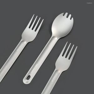 Dinnerware Sets Titanium Alloy Outdoor Travel Portable Tableware Long Handle Spoon Fork Kitchen Bar Supplies Household Tools Set