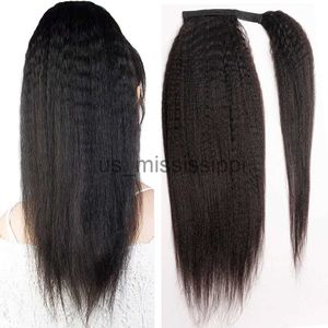 Synthetic Wigs Afro Kinky Curly Ponytails Human Hair Drawstring Ponytail Brazilian Yaki Wrap Around Ponytail 4B 4C Remy Hair 120g x0823