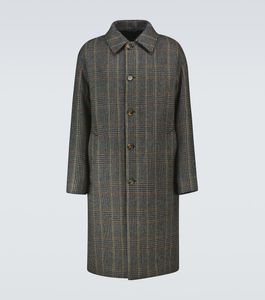 Mens Wool Blends Fashion Long Coats Men Autumn Outerwear Loro Piana Irvine checked cashmere coat with 5pcs Button