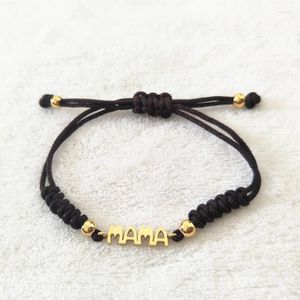 Charm armband mode kvinnor mamma brun bomull rep färg guld rostfritt stål bokstav mamma väv flätade pulserar