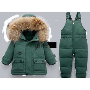 Casaco baixo 2pcs Conjunto de inverno infantil colarinho de pele de pêlo de menina quente menino de esqui snowsuit infantil casaco fora de roupa para bebês j230823