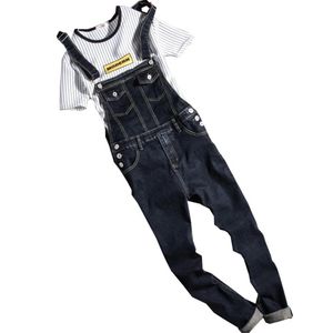 Mäns jeans 2021 mode vintage designficka denim överaller män avslappnad tvätt mager bib man blå jumpsuit jean2570