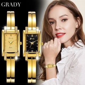 Armbandsur Gold Watch Women Brand Luxury Fashion Square Diamond Water Proof Relogio Feminino Quartz Ladies Watches 230823