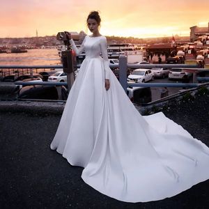 Vestido de noiva vintage muçulmano 2024 Mangas longas Simples Sexy Princesa de Backless Cetina Vestido de Bridal Vestidos Mairee