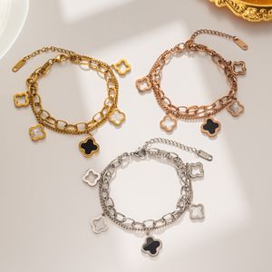 Classic Fashion Charm Bracelets 4/Four Leaf Clover Designer Jewelry 18K Gold Bracelets Women Bangle Double Chain Loves Gift