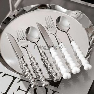 Light Luxury Pearl Handle Knife Fork and Spoon Suit Retro Western Stainless Steel Tableware Set Three-Piece Set HKD230812