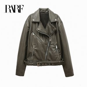 Womens Leather Faux Rarf Ladies Vintage Do Old Washed Leather Imitation Locomotive Type Pu Jacket Womens Coat Top 230822