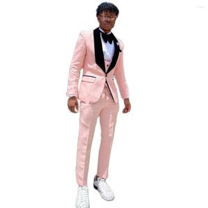 Ternos masculinos de borboleta rosa impressão masculina de baile 3 peças slim fit junior boy festa smokingos relevo um botão preto shalw roupas de lapela