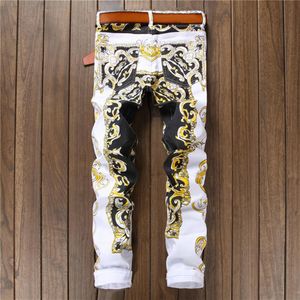 Dżinsy męskie męskie dżinsy mody kwiat proste białe dżinsowe spodnie długie spodnie azjatyckie rozmiar 290g