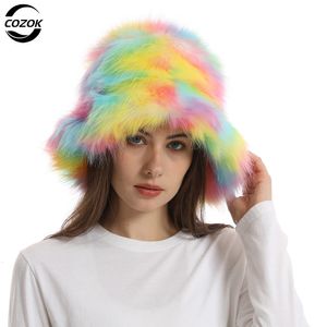 Wide Brim Hats Bucket Winter Warm Faux Fur For Women Outdoor Caps Soft Fleece Fisherman Cap Fluffy Earwarmer Ski Vacation 230822