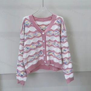 Knitwear Cardigan Womens Designer Colorful Knitwear Jacquard Wavy Pink Sweater Sweet Loose Top