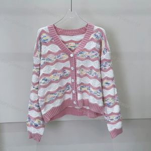 ニットウェアカーディガンレディースデザイナーカラフルなニットウェアJacquard Wavy Pink Seater甘いルーズトップ