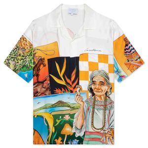 Casablanca estilo camisa paisagem figura solta ajuste versátil moda masculina e feminina camisa de mangas curtas casablanc