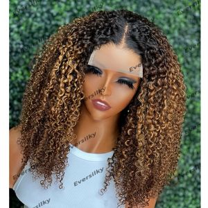 Kostenloser Versand für neue Modeartikel auf Lager Kinky Curly Ombre Golden brauner Spitze vorderer Menschhaar Perücken mit Baby