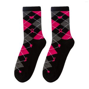 Erkek Çorap Unisex Meme Kanseri Farkındalık Teması Baskılı Orta Buzağı Günlük Klasik Örgü Çorap