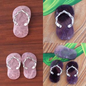 Pendant Necklaces Trendy-beads Silver Plated Natural Rose Pink Quartz Purple Amethysts Crystal Slipper Shape Fashion Jewelry
