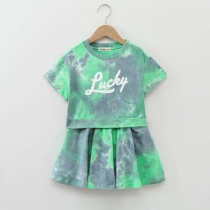 Clothing Sets 2Pcs Tie dye Summer Big Kids Baby Tall Girls Clothes Tops T-shirt+Skirt for 10 11 13 14 15 16 Years Old 150cm 160cm Height