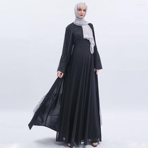 Roupas étnicas 2023 Moda das mulheres muçulmanas Moda do Oriente Médio Arab Slim Robe Cardigan Luxuja Black Pearl Chiffon Mesh Long vestidos