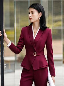 Kvinnors kostymer Elegant elegant kontor Lady Long Sleeve Blazer Jacket Top Pencil Pants 2 Piece Set Autumn Spring Work kläder